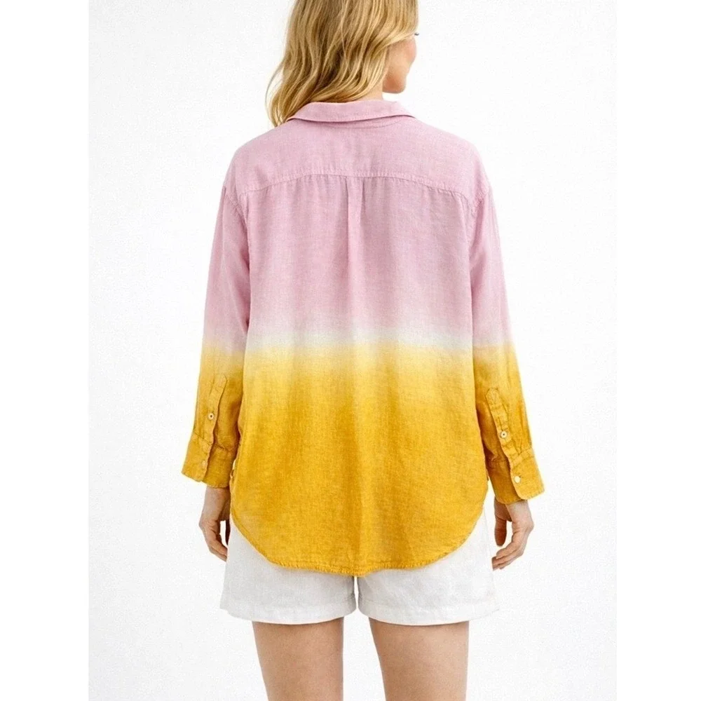 J CREW Baird McNutt Irish Linen Button Up Shirt 18 Ombre Dip Dye Preppy Resort